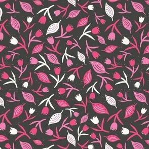 Tulips & Leaves | TL10 | Small Scale | Charcoal Black, Bubblegum Pink, Watermelon Pink, Light Cream