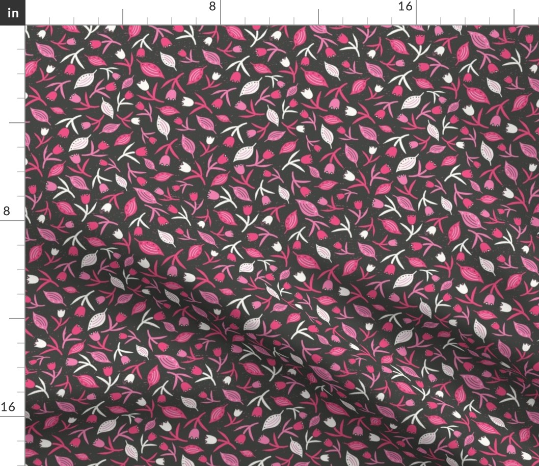 Tulips & Leaves | TL10 | Small Scale | Charcoal Black, Bubblegum Pink, Watermelon Pink, Light Cream