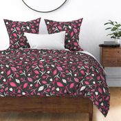 Tulips & Leaves | TL10 | Large Scale | Charcoal Black, Bubblegum Pink, Watermelon Pink, Light Cream