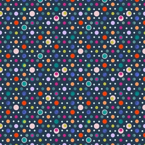 polka dots on a navy blue background      