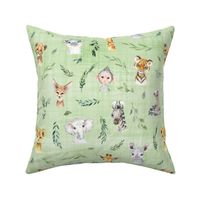 african animals green linen