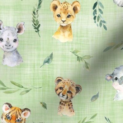 african animals green linen
