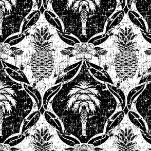 Palmetto and Pineapple Damask Black and White 