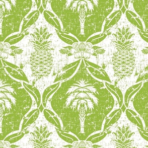 Palmetto and Pineapple Damask lime Green and White 