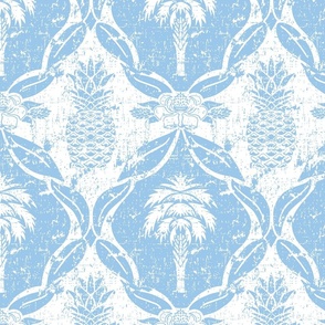 Palmetto and Pineapple Damask Lt. Blue and White 