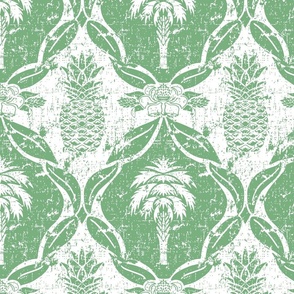 Palmetto and Pineapple Damask Medium Mint Green and White