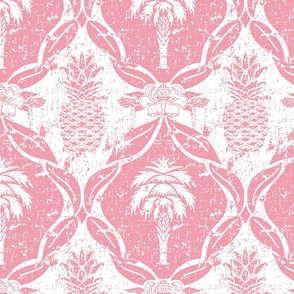 Palmetto and Pineapple Damask Pink and White
