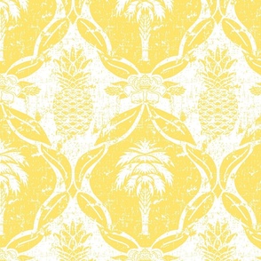 Palmetto and Pineapple Damask Yellow and White 