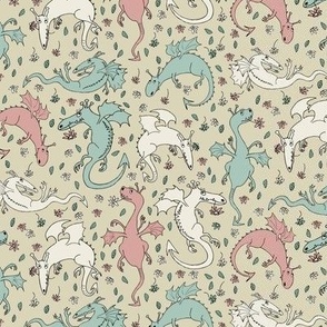 pastel dragons on beige