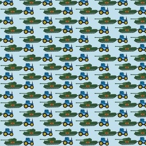 XS Tractors Fabric pattern 13mm on blue C1E0EC