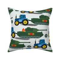 Large - Tractor pulling a tank 8 x 8 inches swatch om off white