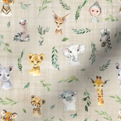 Micro scale African animals brown linen