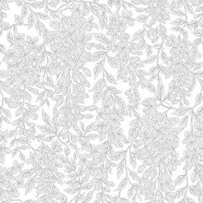 Wisteria Floral Neutral Pale Grey White