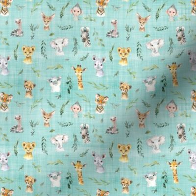 Micro scale African animals blue linen