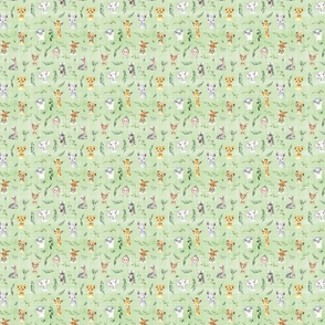 Micro scale African animals green linen