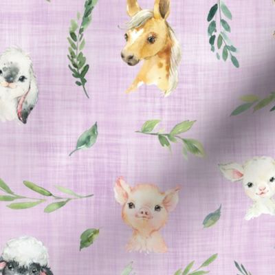 Farm animals lilac linen