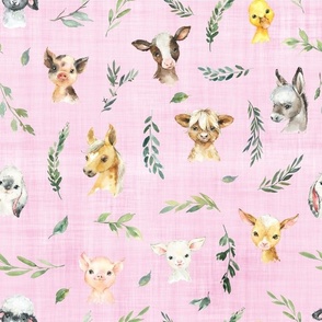 Farm animals pink linen