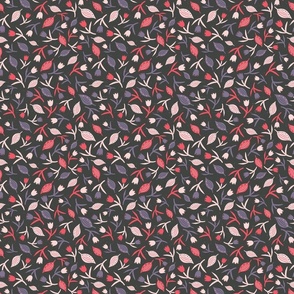 Tulips & Leaves | TL11 | Small Scale | Charcoal Black, Dusty Lavender, Light Pink, Coral Pink