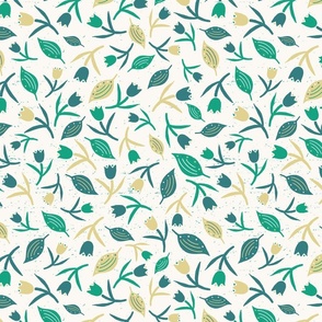 Tulips & Leaves | TL12 | Medium Scale | Light Cream, Spring Green, Teal, Pale Dusty Yellow