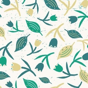 Tulips & Leaves | TL12 | Medium Scale | Light Cream, Spring Green, Teal, Pale Dusty Yellow