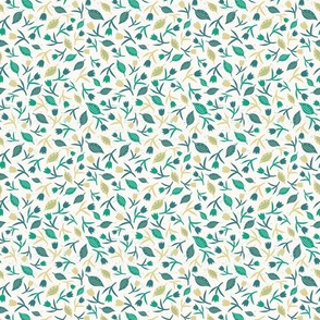 Tulips & Leaves | TL12 | Small Scale | Light Cream, Spring Green, Teal, Pale Dusty Yellow