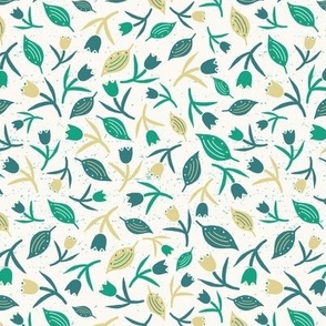 Tulips & Leaves | TL12 | Small Scale | Light Cream, Spring Green, Teal, Pale Dusty Yellow