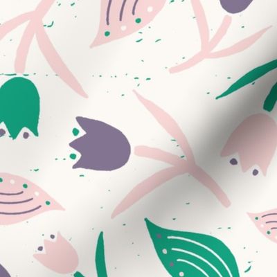 Tulips & Leaves | TL18 | Large Scale | Light Cream, Spring Green, Dusty Lavender, Light Pink