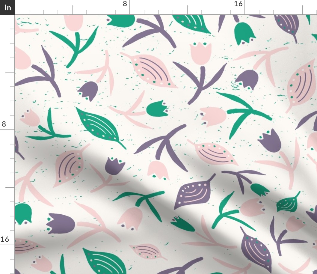 Tulips & Leaves | TL18 | Large Scale | Light Cream, Spring Green, Dusty Lavender, Light Pink