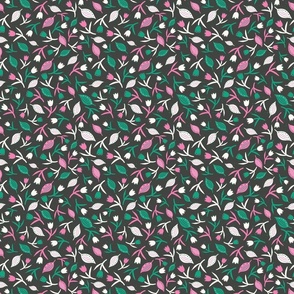 Tulips & Leaves | TL19 | Small Scale | Charcoal Black, Spring Green, Bubblegum Pink, Light Cream