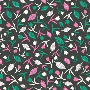 Tulips & Leaves | TL19 | Small Scale | Charcoal Black, Spring Green, Bubblegum Pink, Light Cream