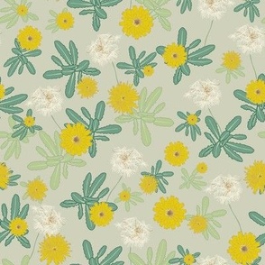 Dandelion Flowers / Pale Celadon Sage / 8 in