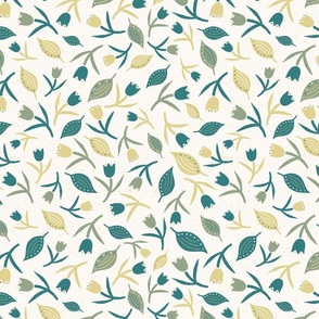 Tulips & Leaves | TL9 | Medium Scale | Light Cream, Teal, Sage Green, Pale Dusty Yellow