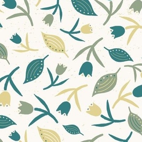 Tulips & Leaves | TL9 | Medium Scale | Light Cream, Teal, Sage Green, Pale Dusty Yellow