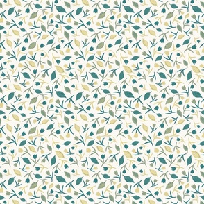 Tulips & Leaves | TL9 | Small Scale | Light Cream, Teal, Sage Green, Pale Dusty Yellow