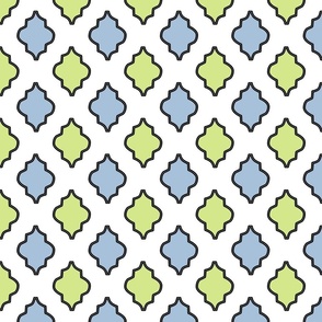 Geometric, gothic motif pastel blue and green