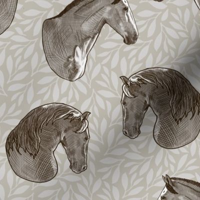 Bronze Euro Horse Profiles on Neutral Leaves by Brittanylane