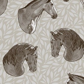 Bronze Euro Horse Profiles on Neutral Leaves by Brittanylane