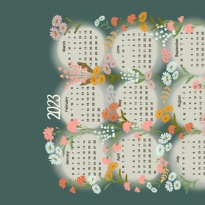 2023 calendar Flowers - dark green background
