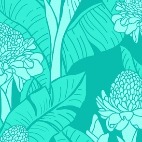 Jumbo-Hawaiian Torch Ginger Jungle-sea foam green