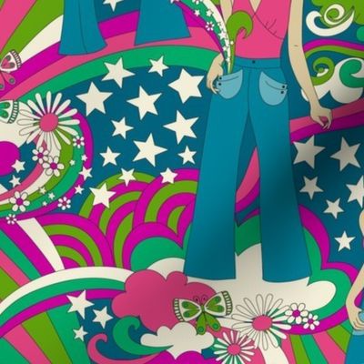 Sandy Starchild's Dream Pockets 70s Psychedelic Fashionistas (Fuchsia Green) - Medium