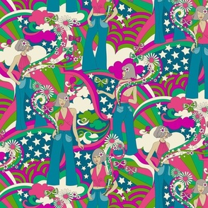 Sandy Starchild's Dream Pockets 70s Psychedelic Fashionistas (Fuchsia Green) - Medium