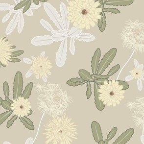 Dandelion Flowers / Eggshell Beige / 16in