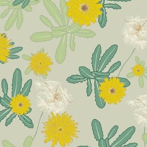 Dandelion Flowers / Pale Celadon Sage / 16in