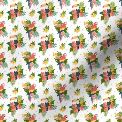 tropical print with birds toucan and parrot