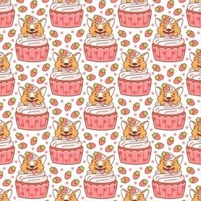 Corgi dog in strawberry cupcake