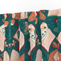 booklove ochre, wheat, teal, red with book and cup - folkart 18inch (wallpaper 24inch)