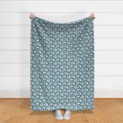 white rabbits and vegetables on teal blue | tiny