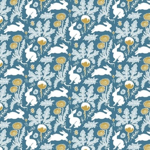 white rabbits and vegetables on teal blue | tiny