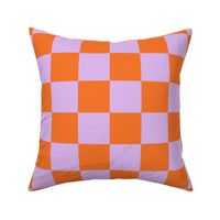 Bold checkers, orange, lilac, playful, colorful