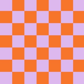 Bold checkers, orange, lilac, playful, colorful